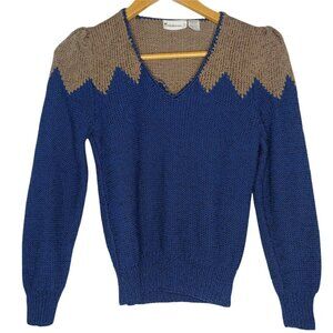 Vintage Weathervane Womens Small Sweater Pullover Geometric Teal Brown Retro